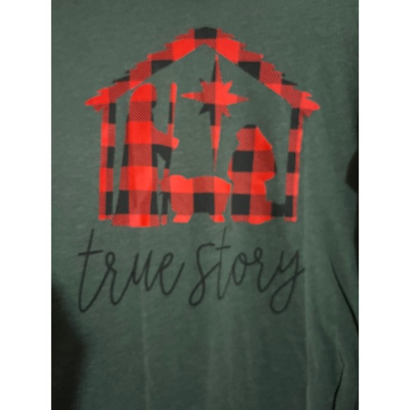 medium Green Christmas Nativity Scene True Story Graphic T Shirt Size Medium - Picture 4 of 5